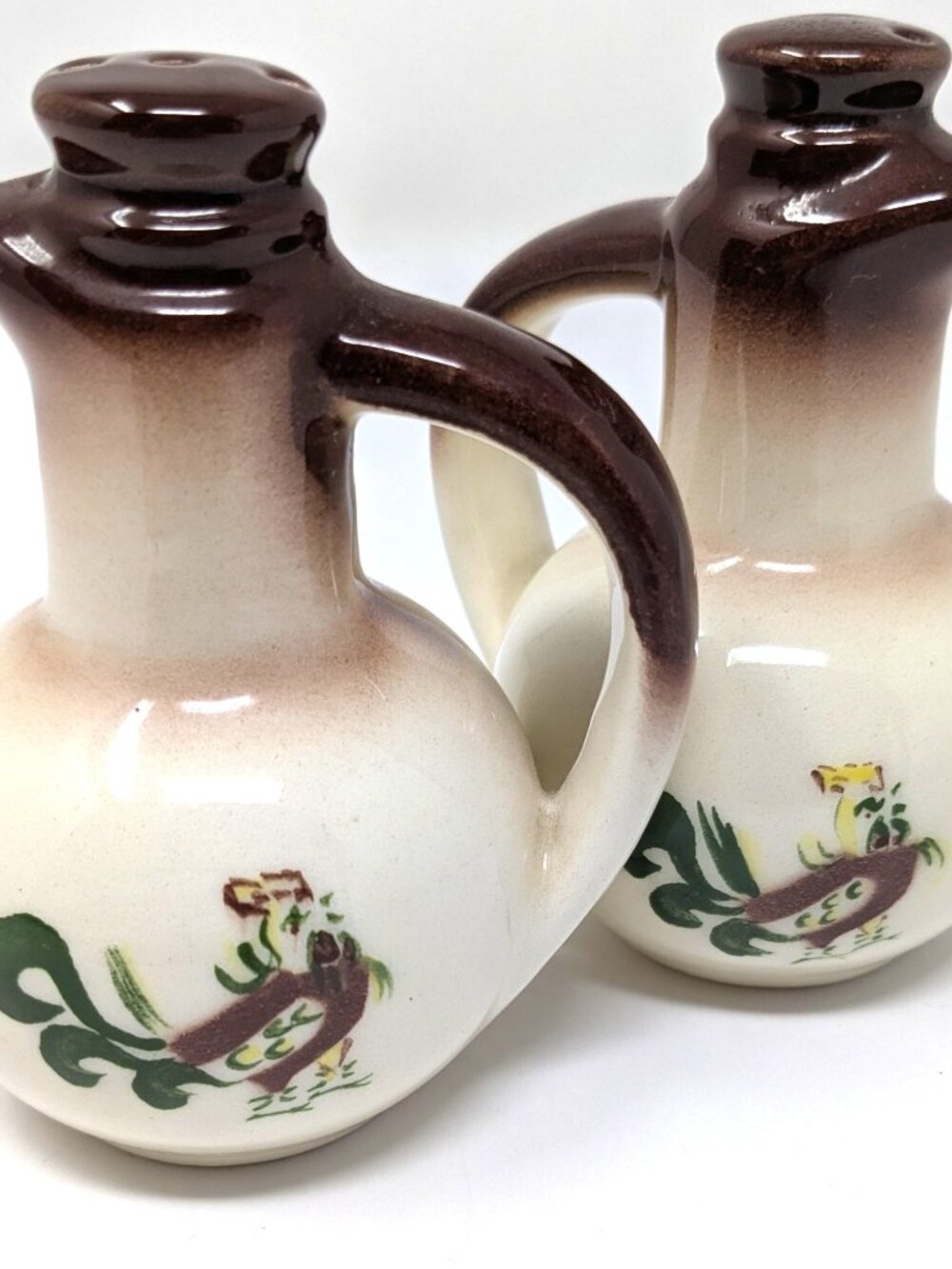 Brock of California Chanticleer Rooster Salt & Pepper Cruets VTG 50s Farmhouse